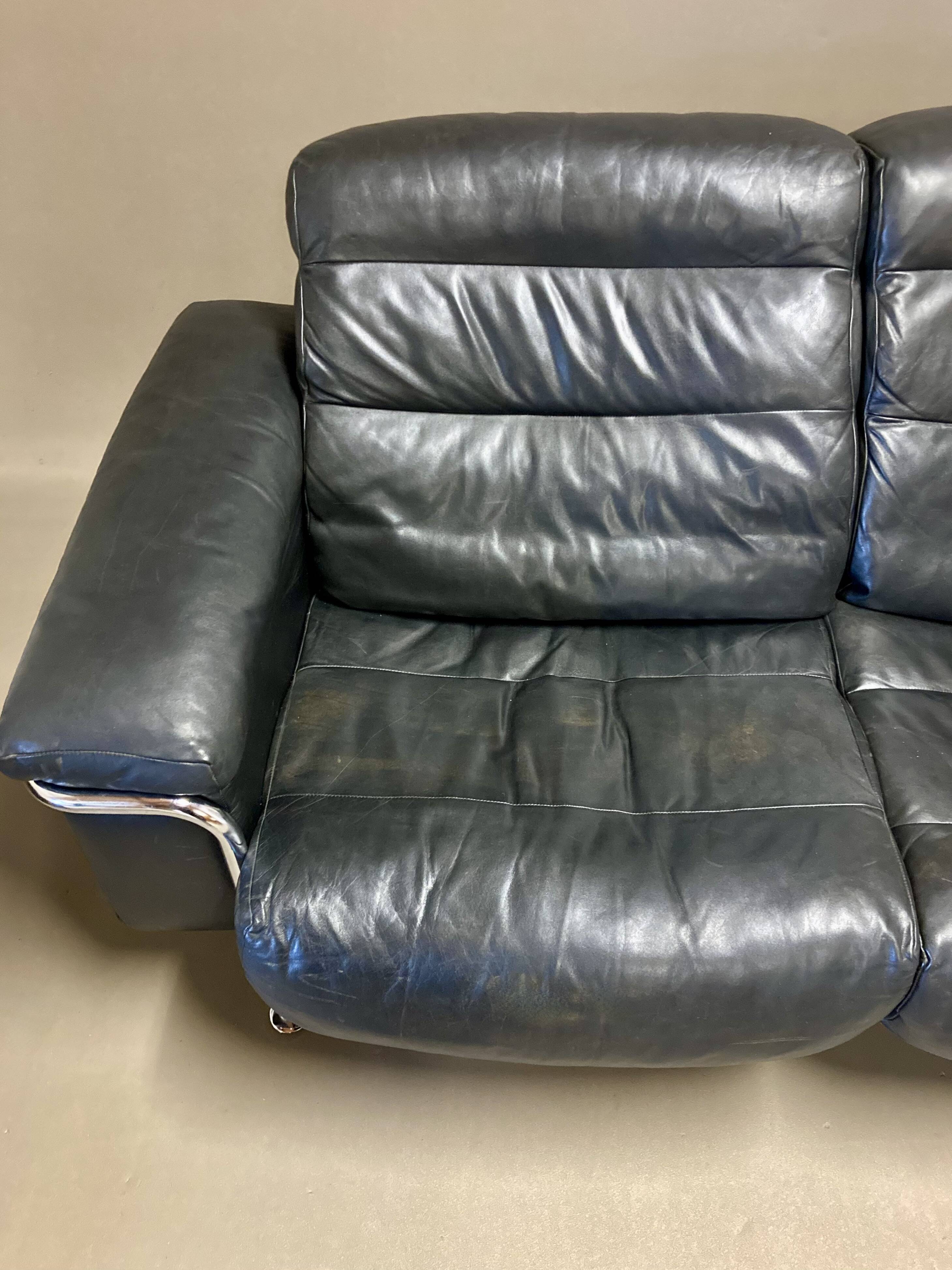 3-seater leather and chrome sofa design 1960.