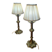 Pair of chiselled bronze lamps, bedside, bedroom, new lampshade 43x15, electrical in working order.