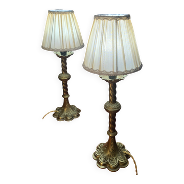 Pair of chiselled bronze lamps, bedside, bedroom, new lampshade 43x15, electrical in working order.