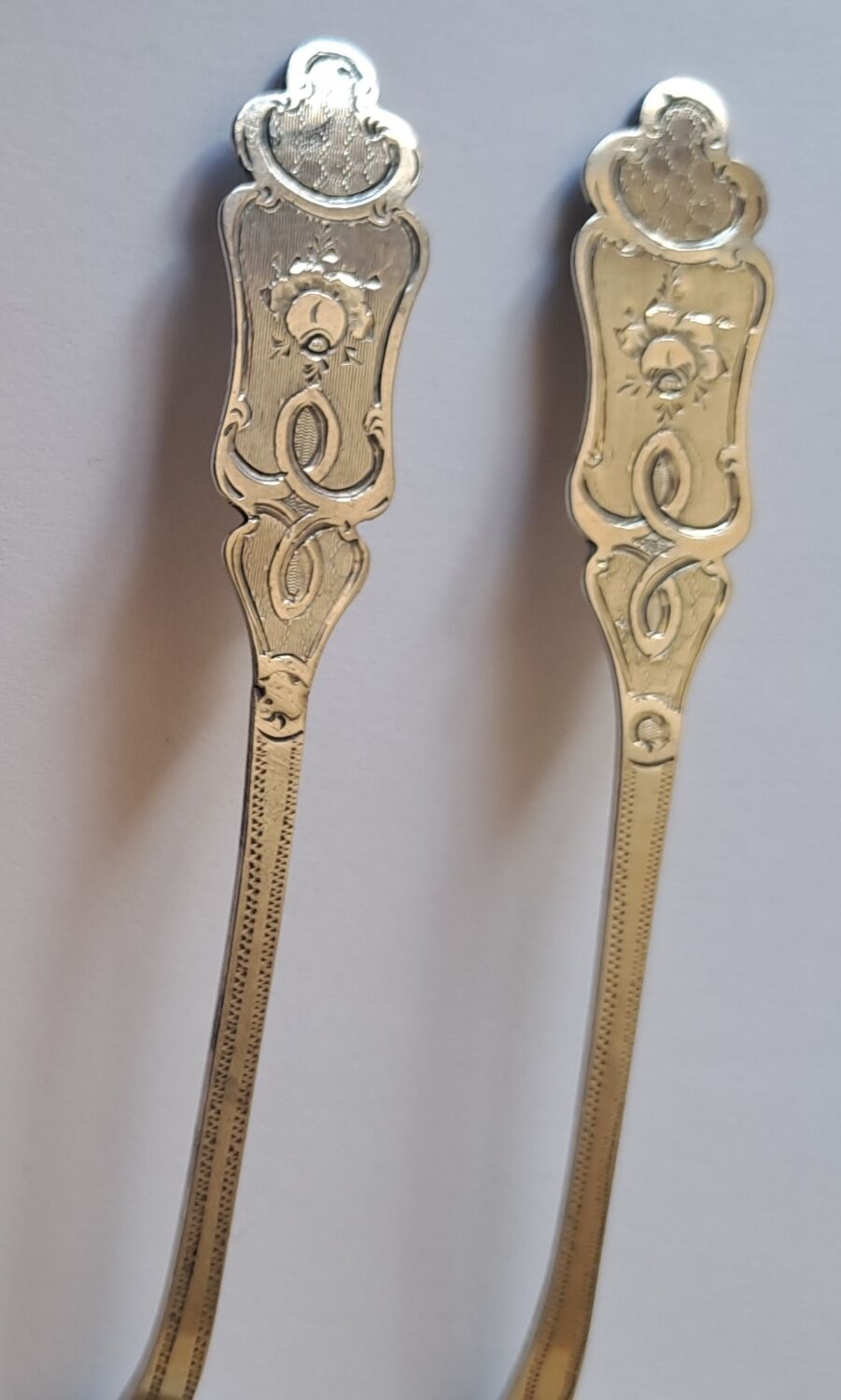 6 small numbered silver teaspoons, Minerva hallmark.