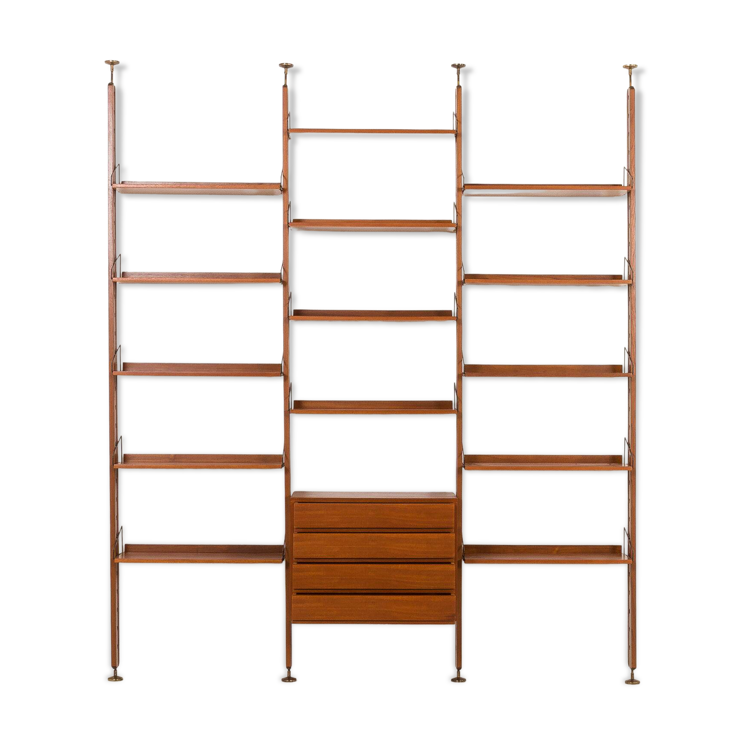 Italian mid century floor to ceiling teak wall unit or room divider, 1960