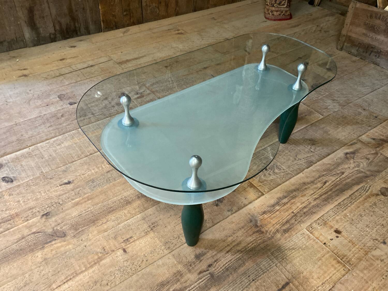 Glass and organic wood coffee table