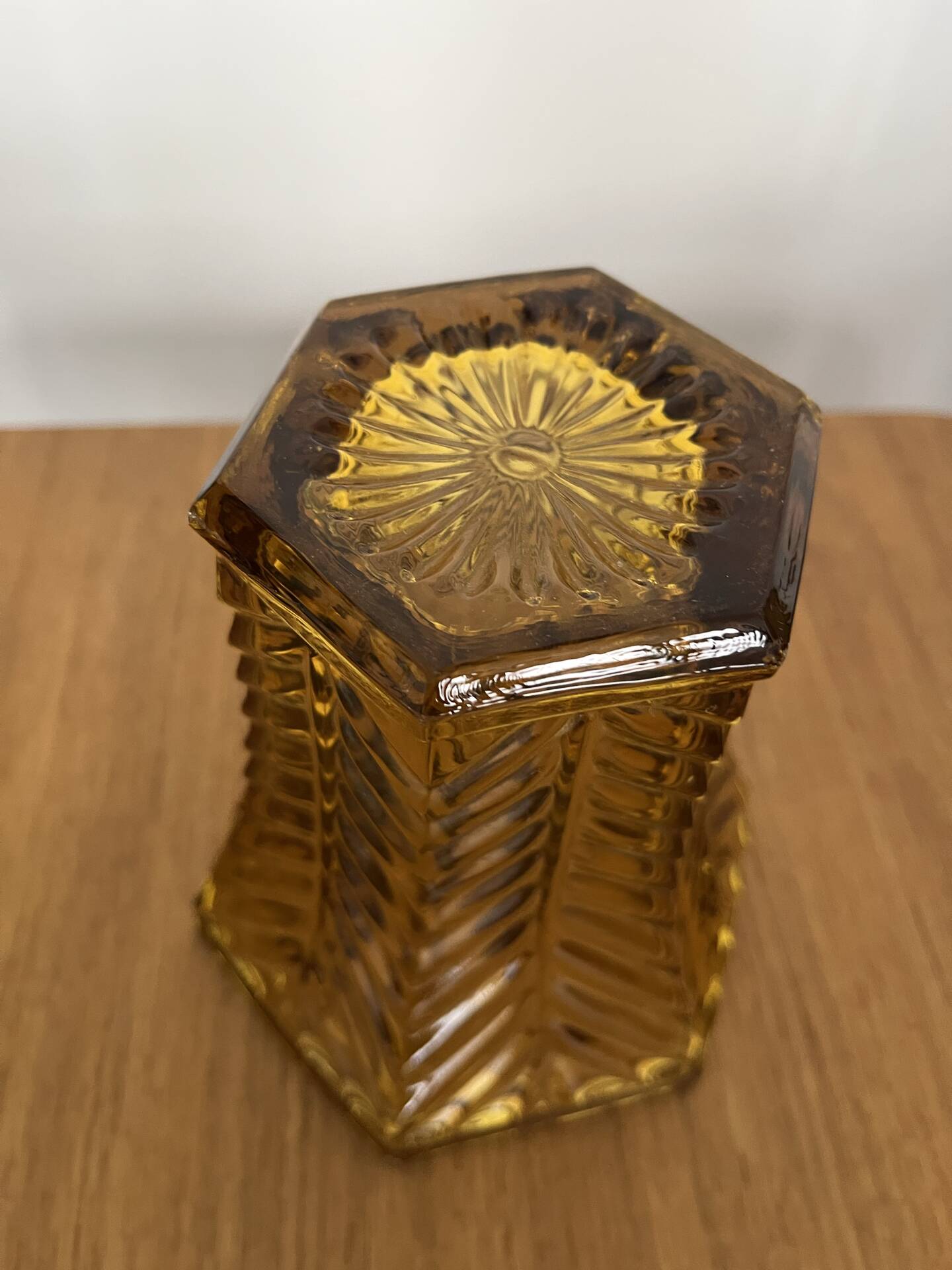 Amber moulded glass vase in Art Deco style