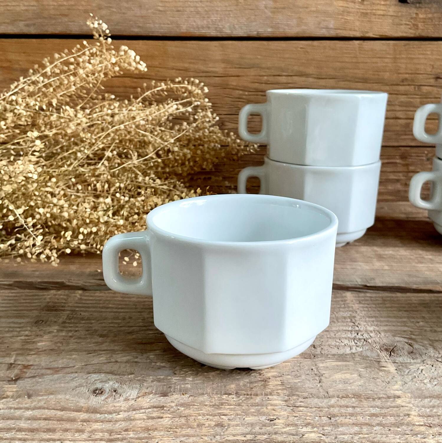 6 large octagonal cups sarreguemines france