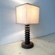 Rustic wooden turned lamp base from the 1950s, vintage rustic lighting.