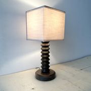 Pied de lampe rustique en bois tourné années 50, luminaire rustique vintage