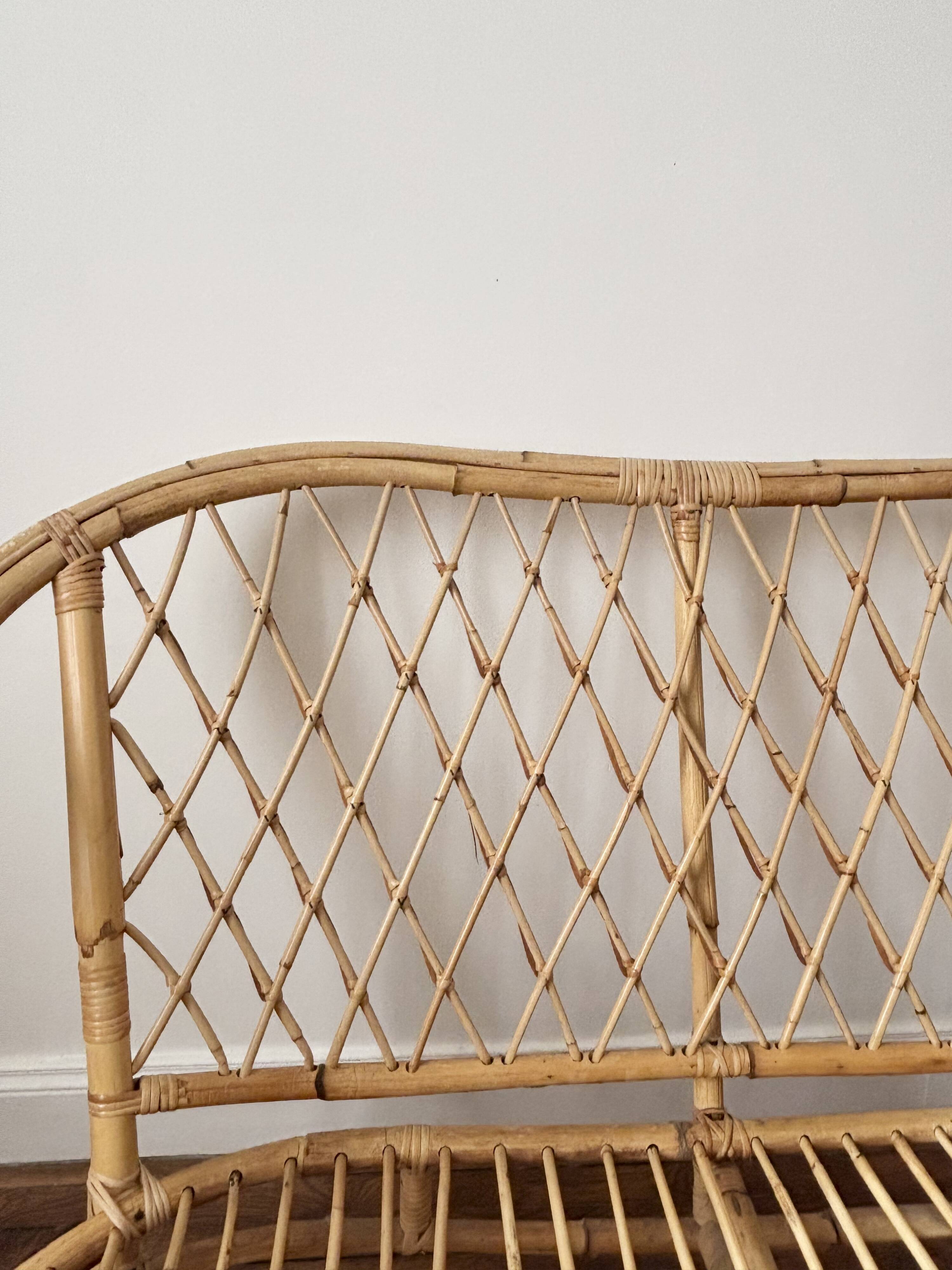 Vintage rattan two-seater sofa