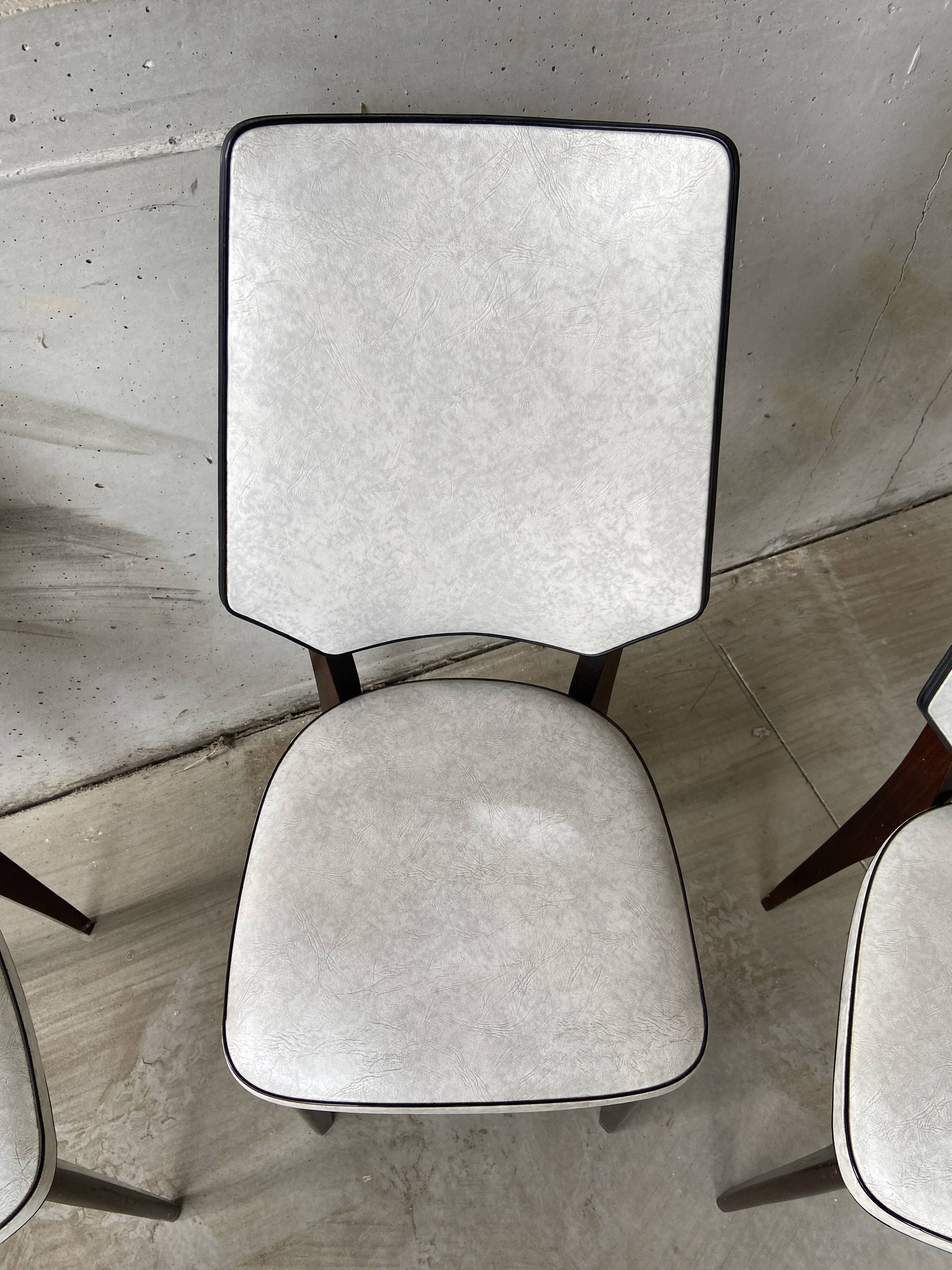 Set of 4 elegant French chairs Scandinavian style vintage 1960 imitation leather