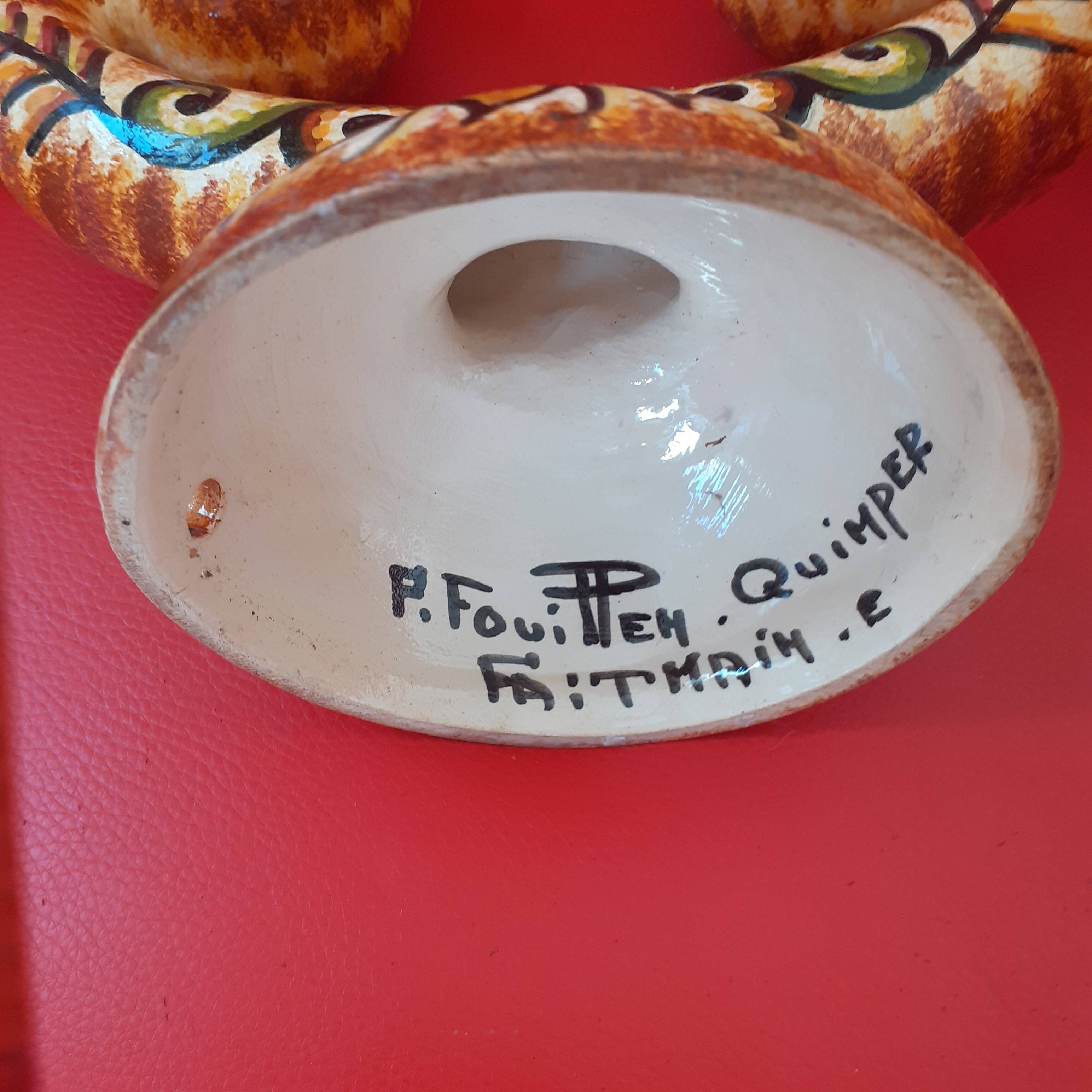 Antique Paul Fouillen candle holder. Quimper. Hand painted. 2 candles.