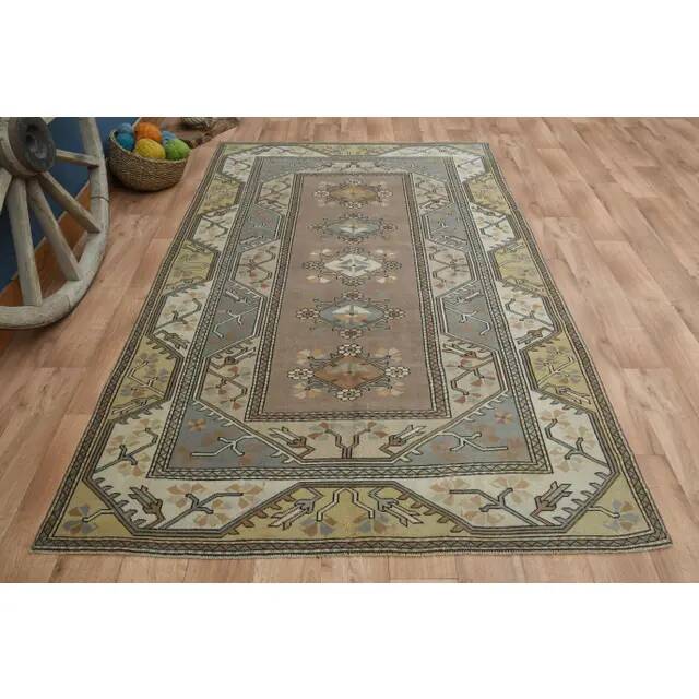 1970s Turkish Oushak Handmade Wool Cotton Brown Area Rug 183x248