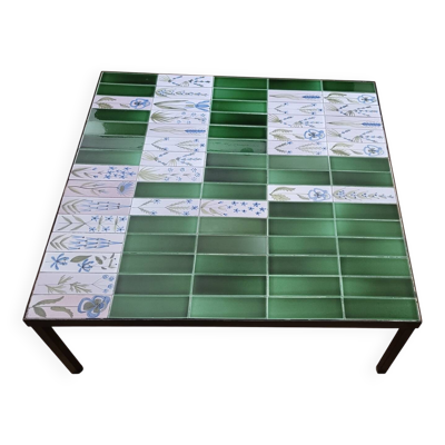 Table Roger Capron en céramique Verte émaillée France Vintage Design