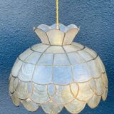 Large pendant lamp with mother-of-pearl and brass shade