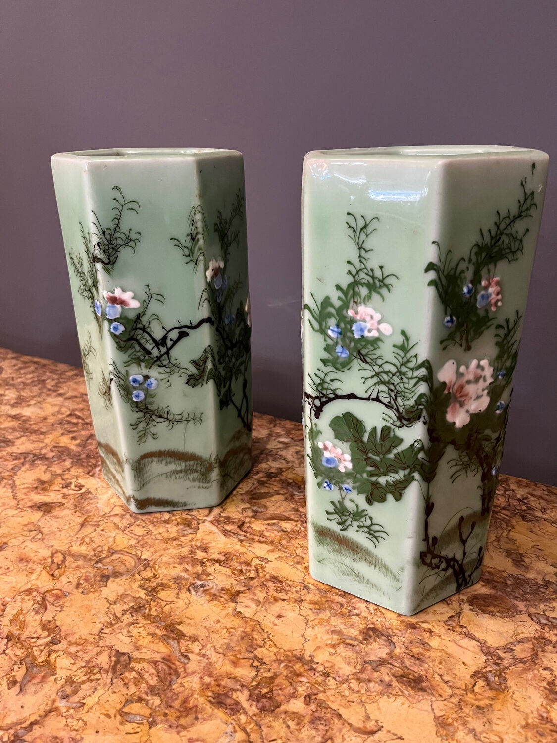 Pair of hexagonal vases