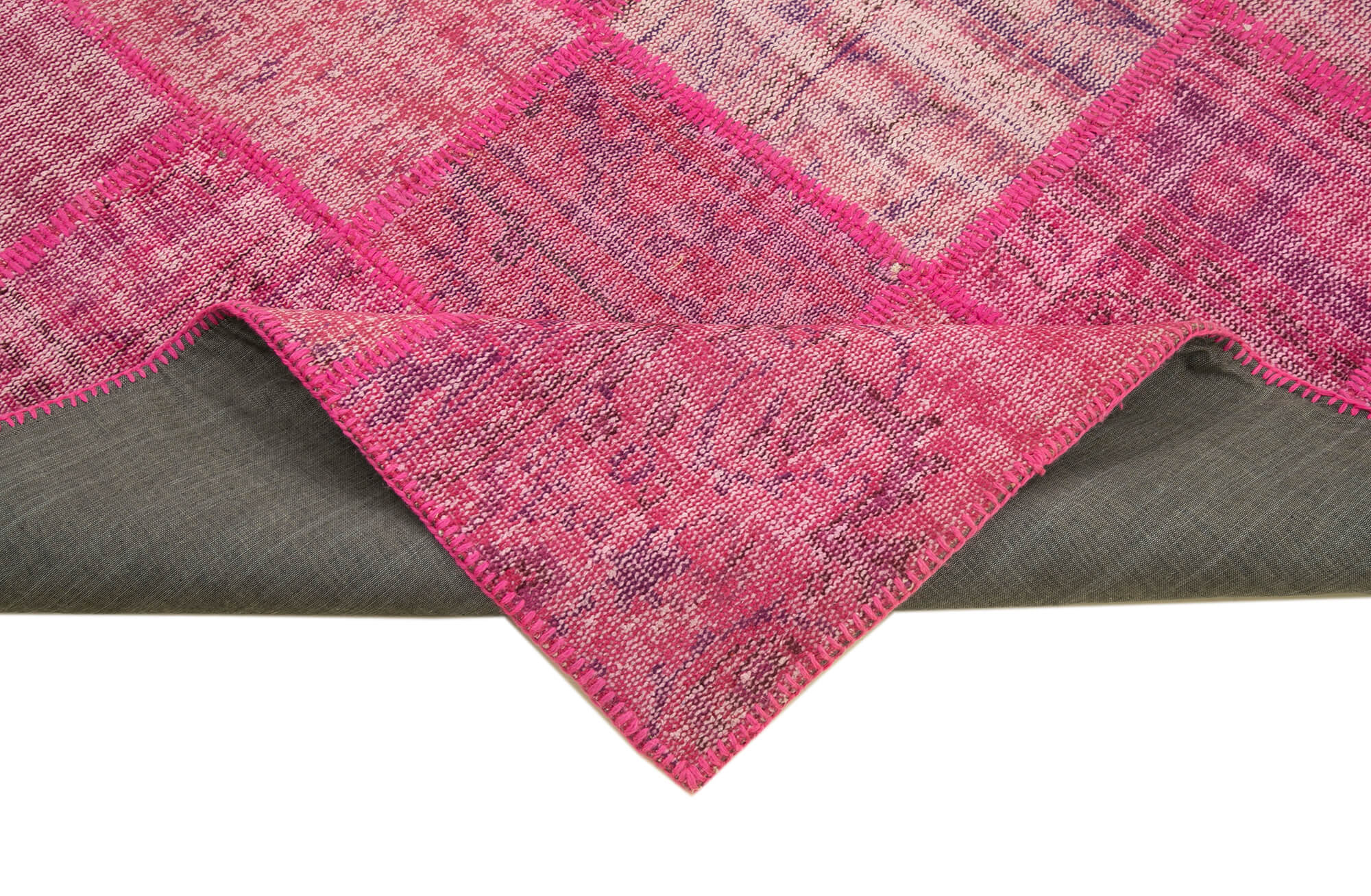 Handwoven oriental overdyed 174 cm x 247 cm pink patchwork carpet