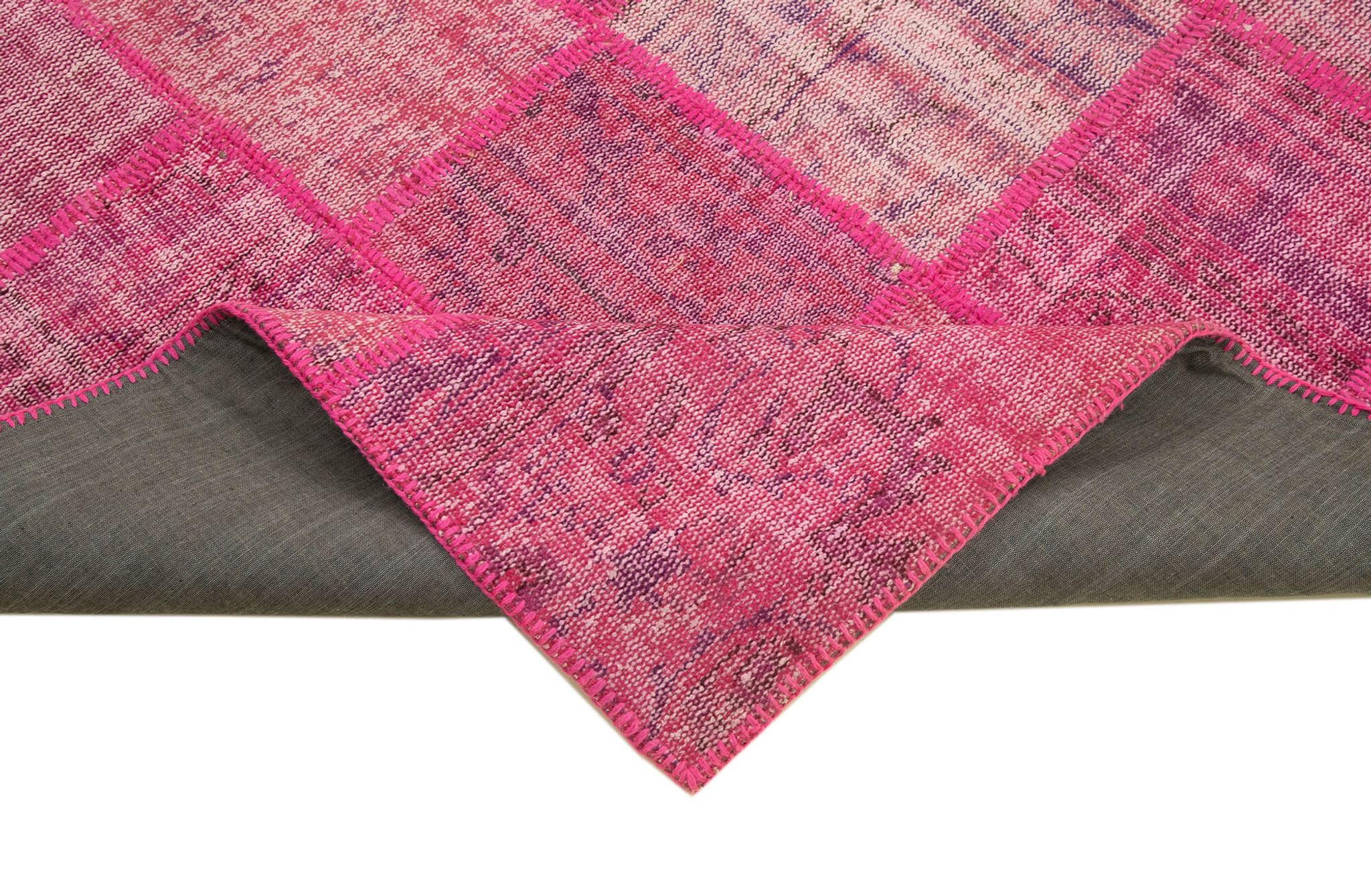 Handwoven oriental overdyed 174 cm x 247 cm pink patchwork carpet