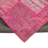 Handwoven oriental overdyed 174 cm x 247 cm pink patchwork carpet