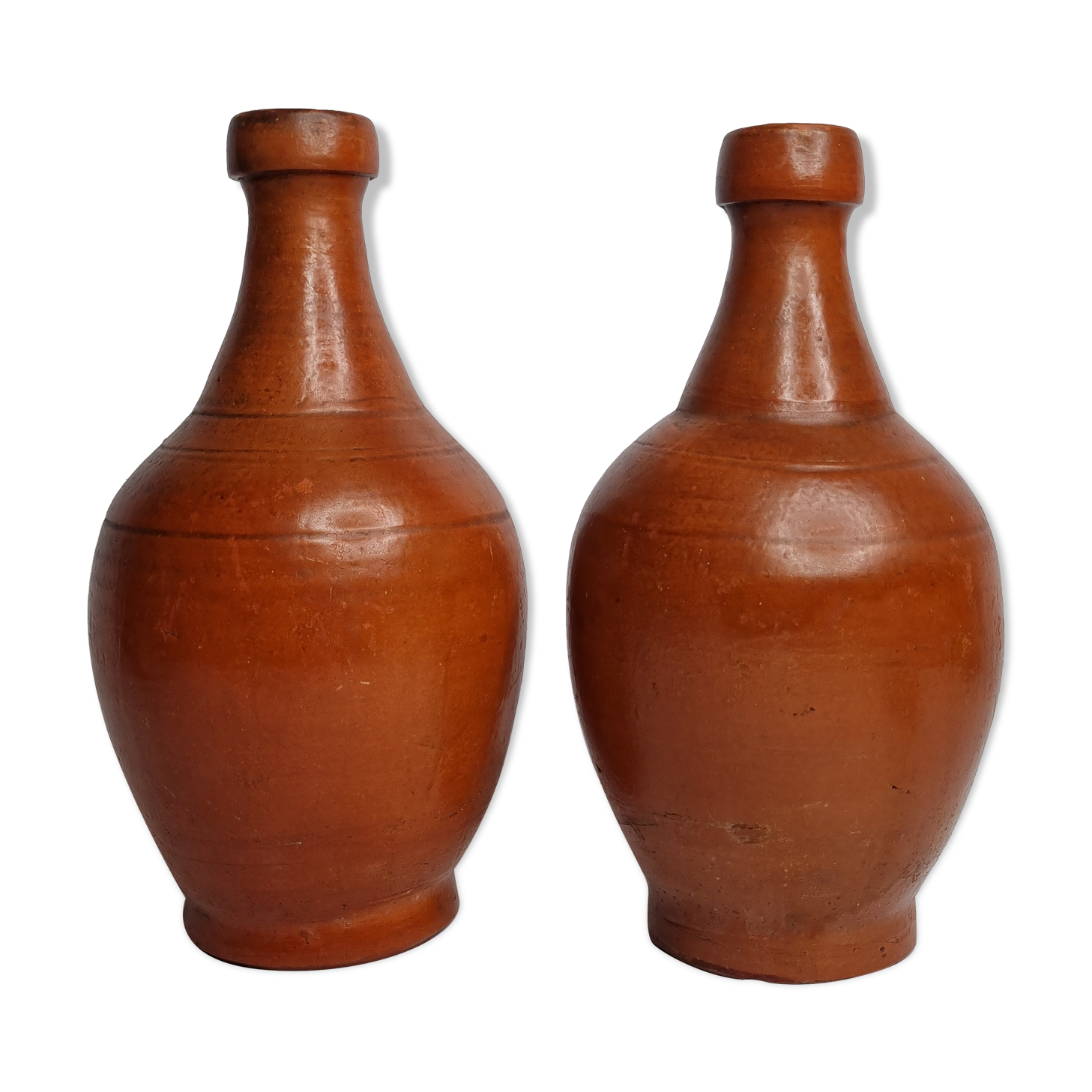 Pair of glazed terracotta jars, 26 cm
