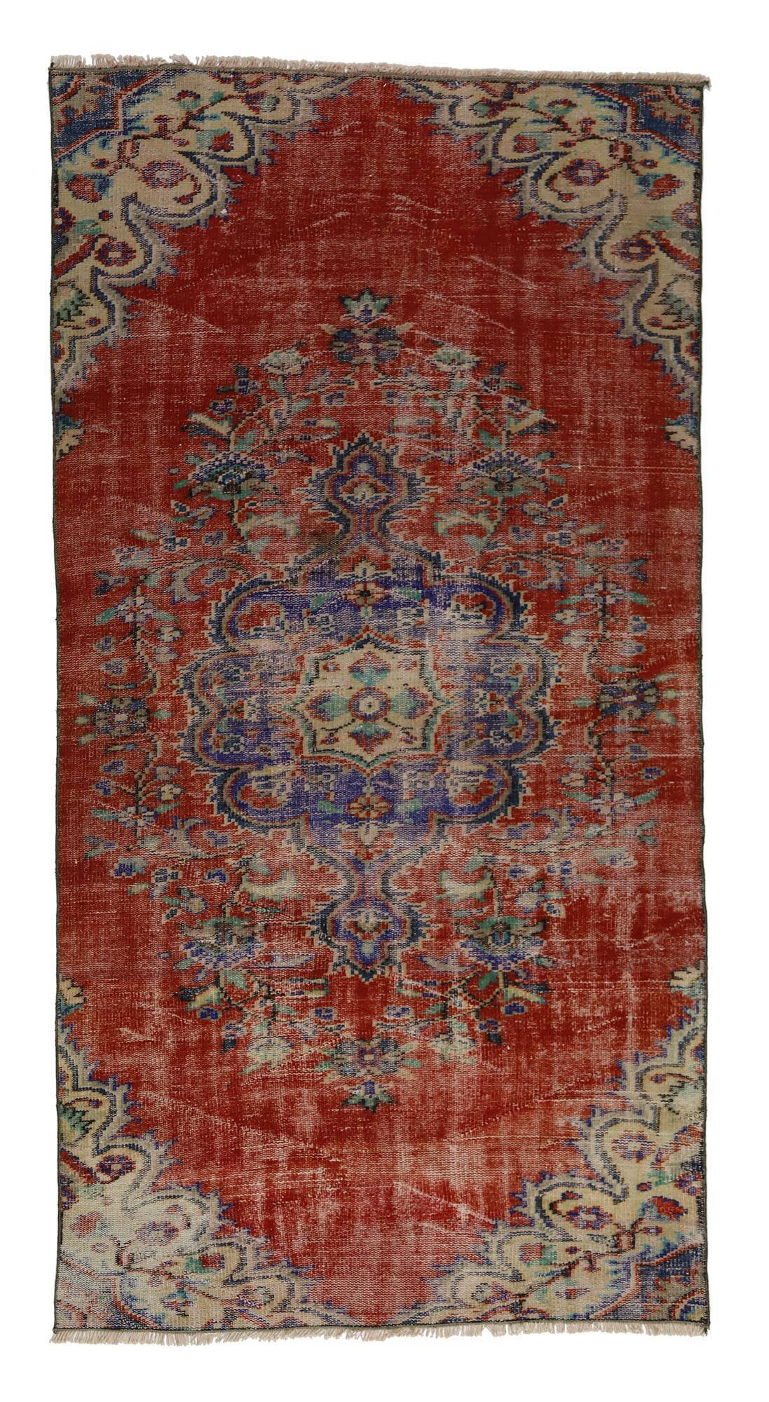Turkish Anatolian Handmade Vintage Area Rug 246 cm x 130 cm