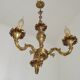 Quality Stamped Bronze French Mid-Century 3-Light Traditional Chandelier