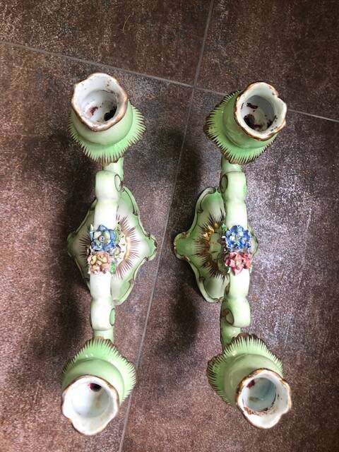 Pair of slip candlesticks