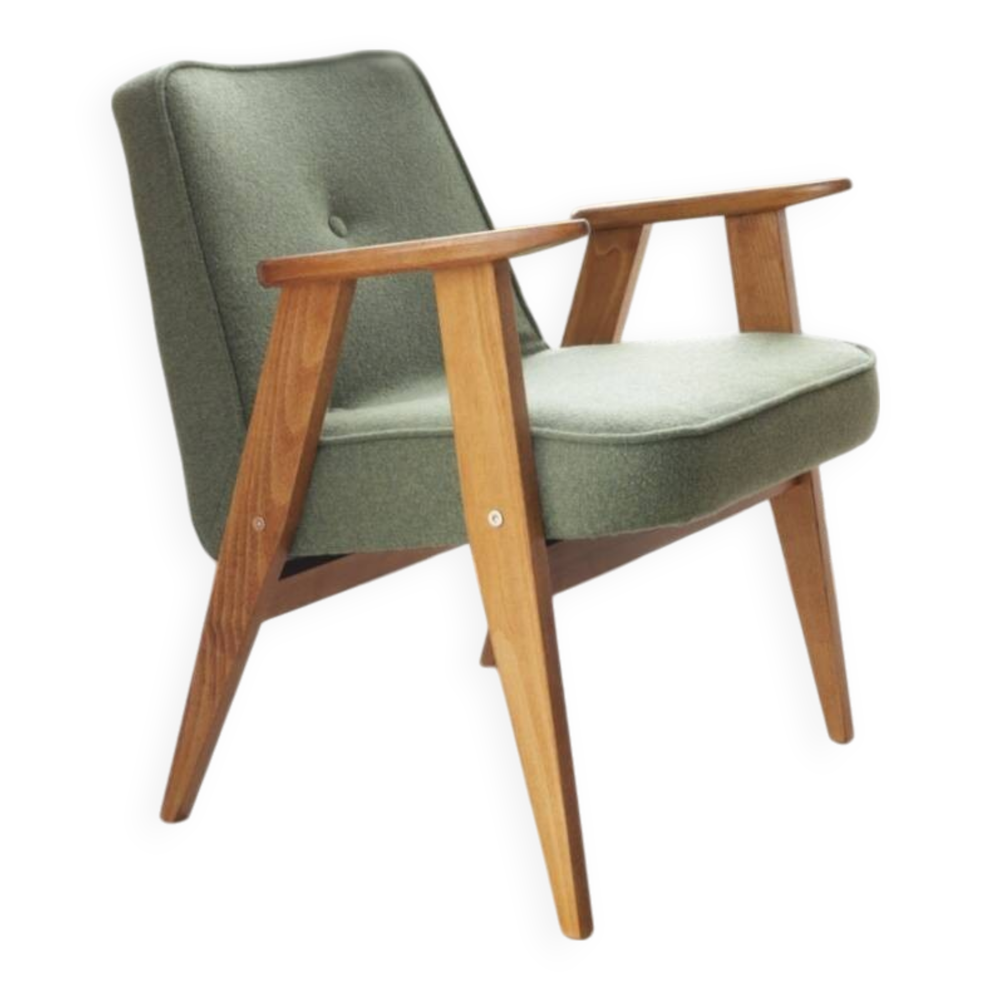 Fauteuil Lounge Vintage Bouclè Cactus, Bois Naturel Design Scandinave