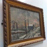 Winter landscape oil on panel signed