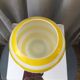 Opaline ball vase stripes bayaderes white and yellow