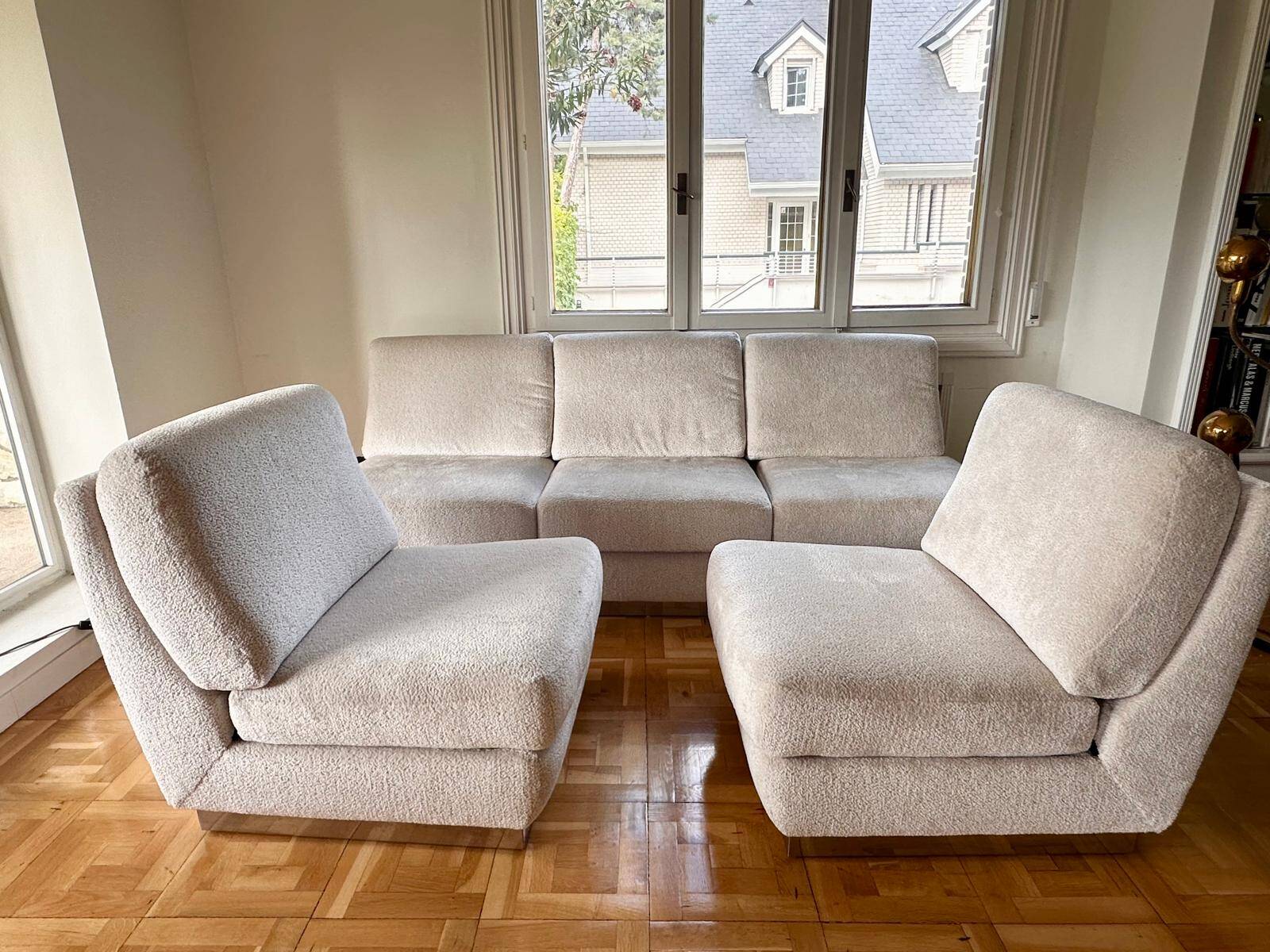 Sofa set + 2 Jacques Charpentier armchairs