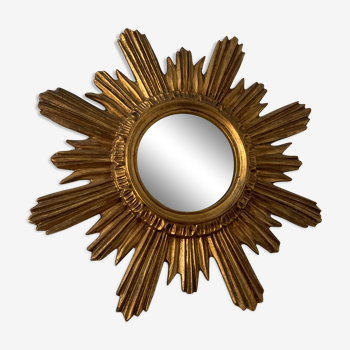 Vintage Witch Eye Mirror in Gilded Wood and Domed Glass