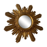 Vintage Witch Eye Mirror in Gilded Wood and Domed Glass