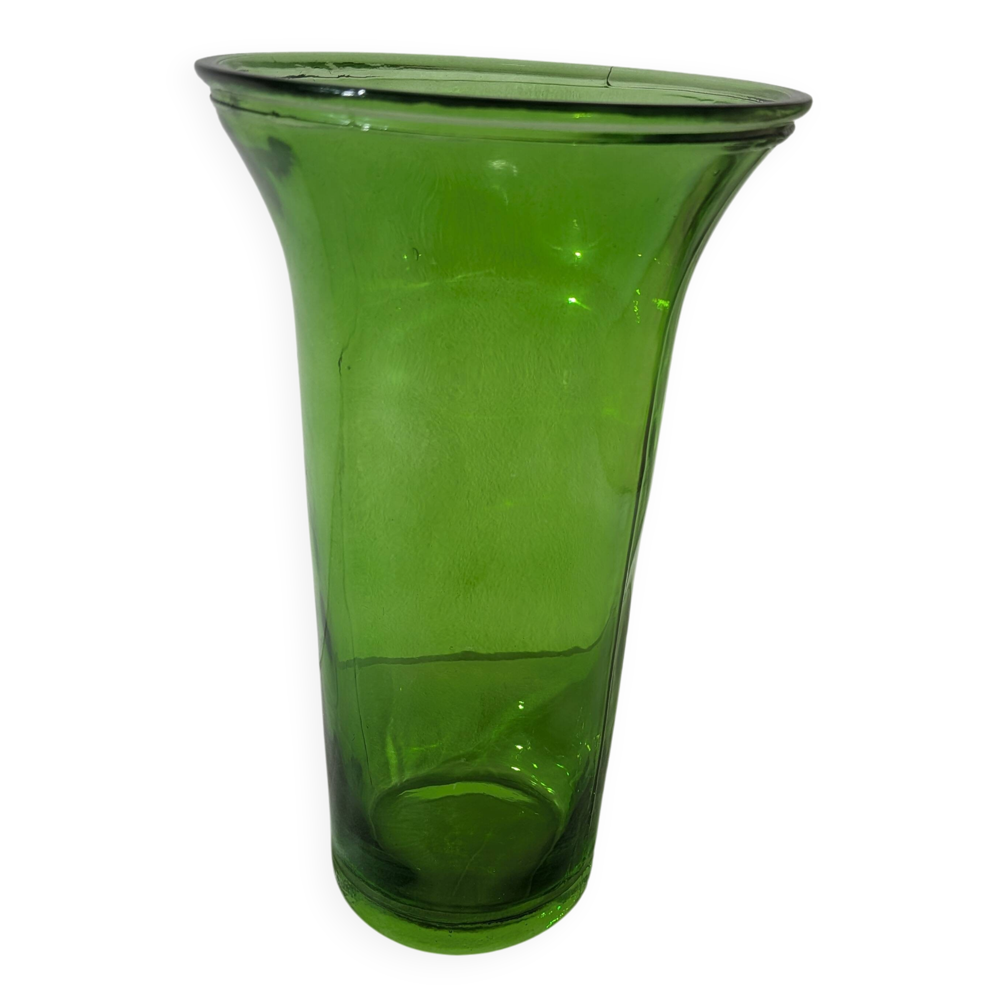 Vintage green glass vase – flared neck – 1960s/70s