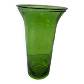 Vase vintage en verre vert col évasé, années 60-70