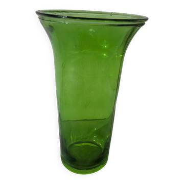 Vase vintage en verre vert col évasé, années 60-70