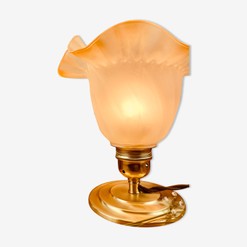 Table lamp in molded glass vintage shape tulip branch and yellow - 70s