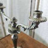 Double-branched candlestick, Louis XVI, in silver-plated metal