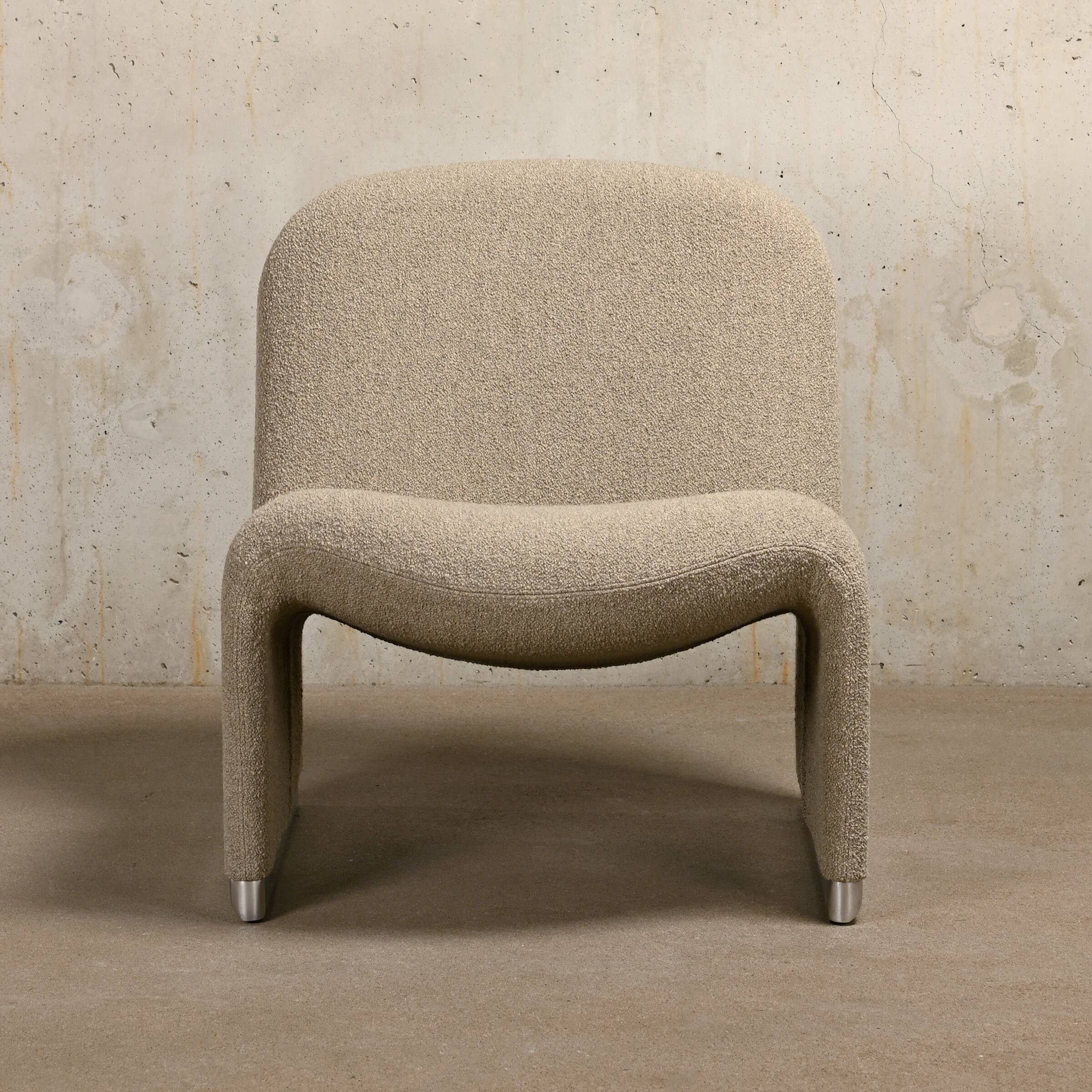 Giancarlo Piretti Alky Lounge Chairs in stone grey Bouclé Wool, Anonima Castelli