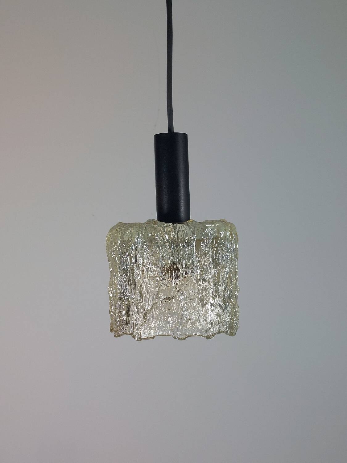 Vintage Mid Century Ice Glass Pendant Light 1970s