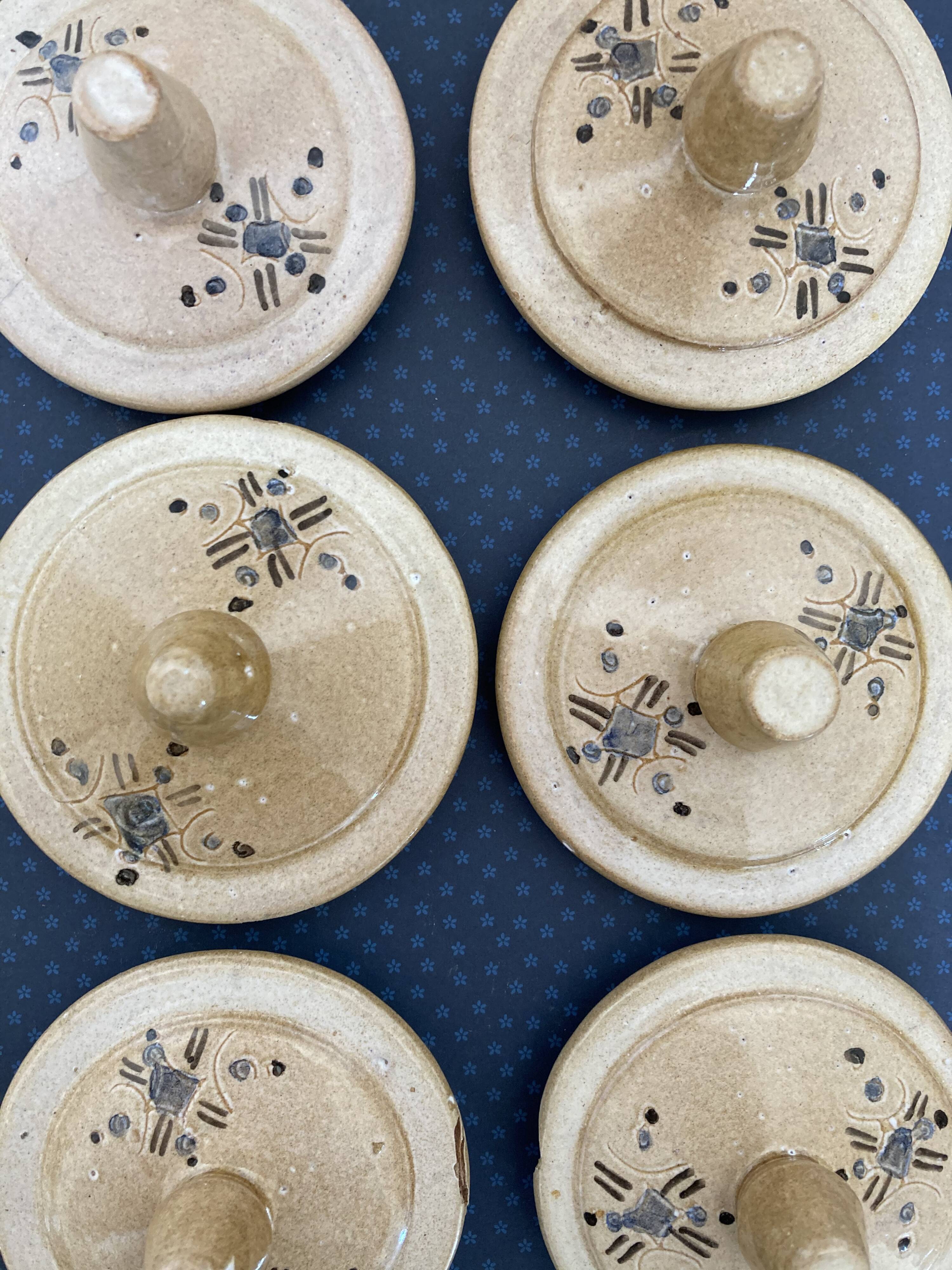 Lot of 6 enamelled terracotta pots - Moroccan pottery