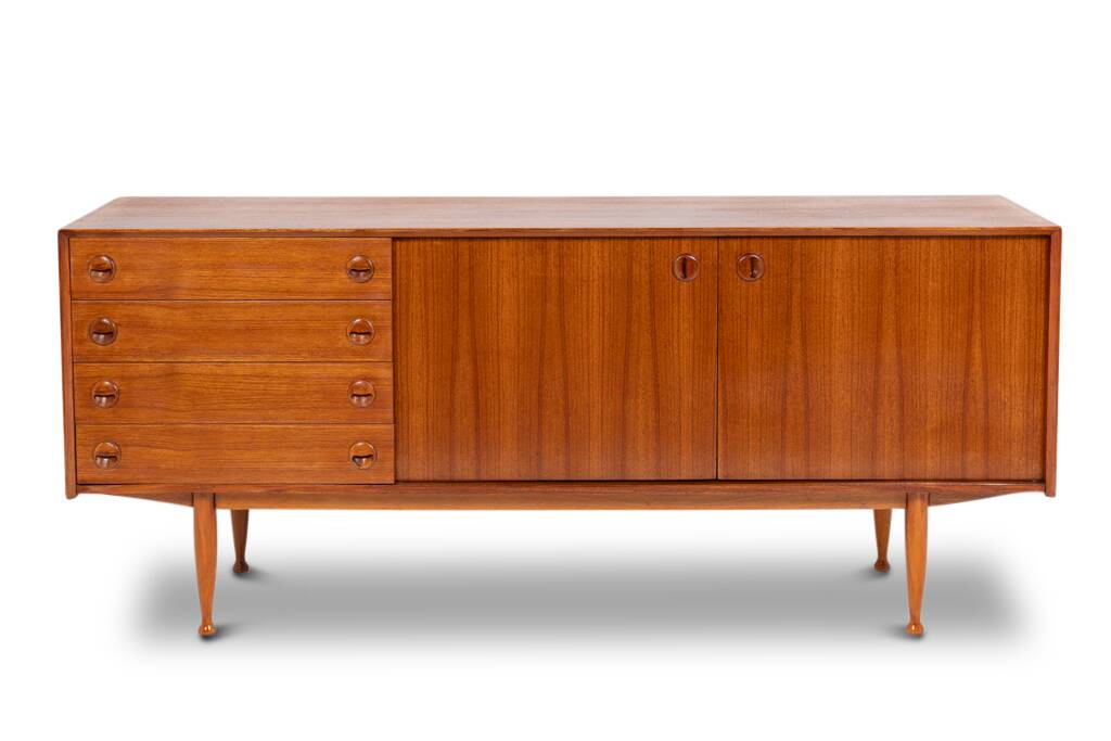 Teak sideboard, with four drawers and two doors. 20th century.