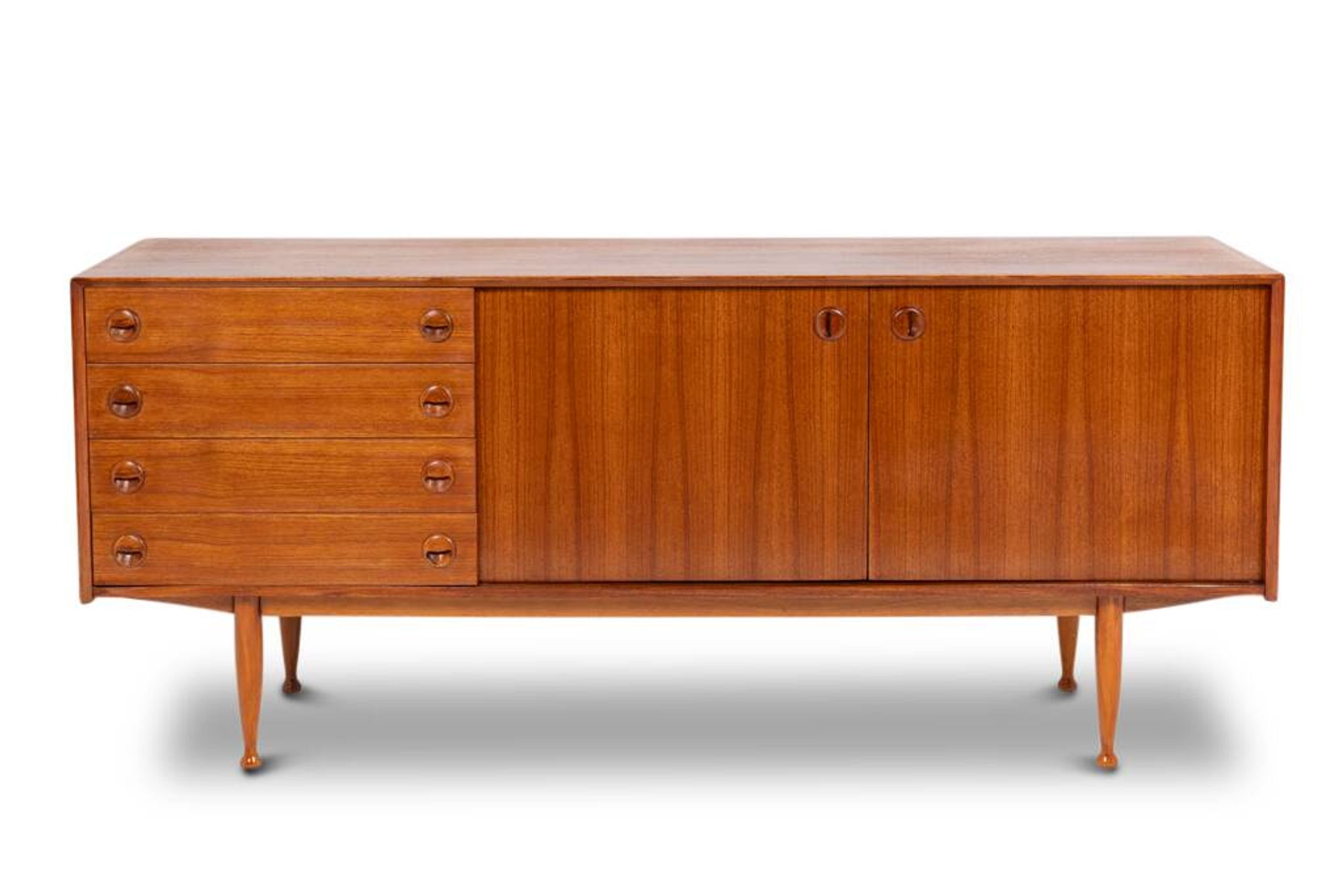 Teak sideboard, with four drawers and two doors. 20th century.