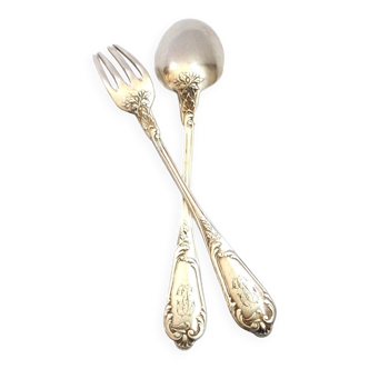 Rocaille table cutlery in Sterling Silver Minerva Goldsmith Soufflot - JC monogram 16cm