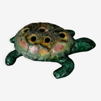 7-hole ceramic flower pick in the shape of a turtle by Neuquelman France