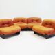Set of four modular sun loungers by Giuseppe Munari upholstered in cognac leather.