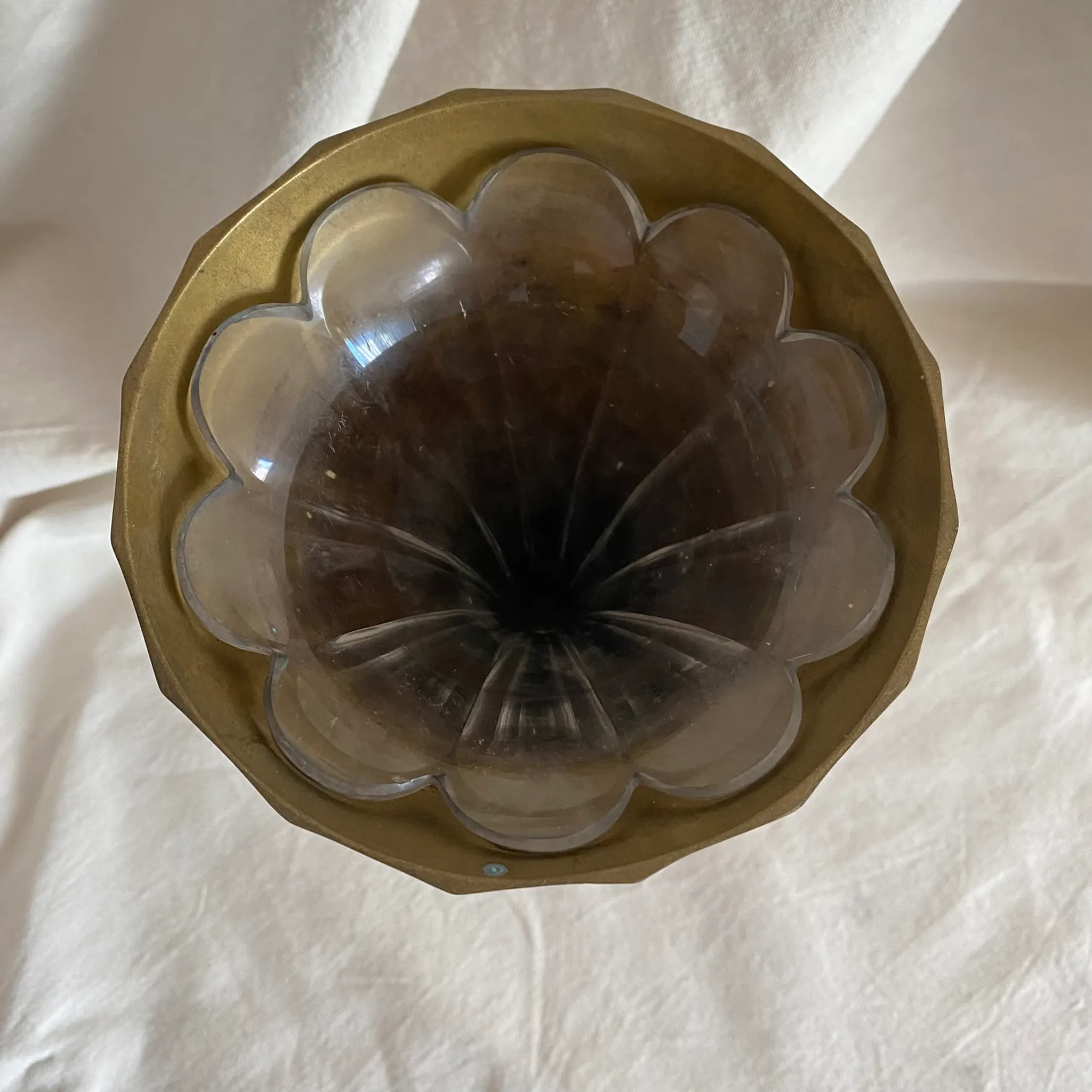 30 cm cornette vase in glass and brass from the 1950s