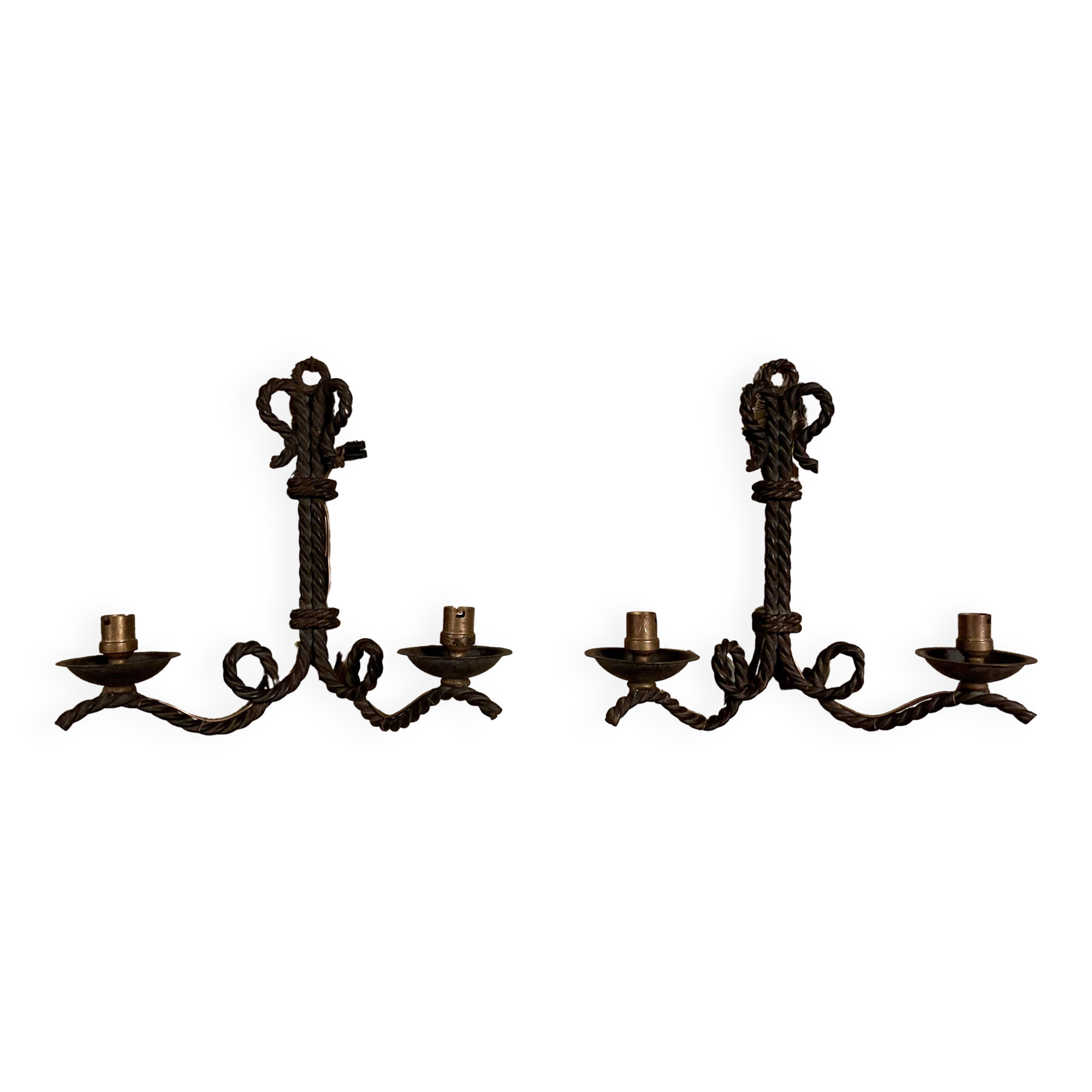 Pair of corded wrought iron wall lights