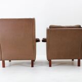 1970s Pair of Brown Leather Armchairs, Denmark