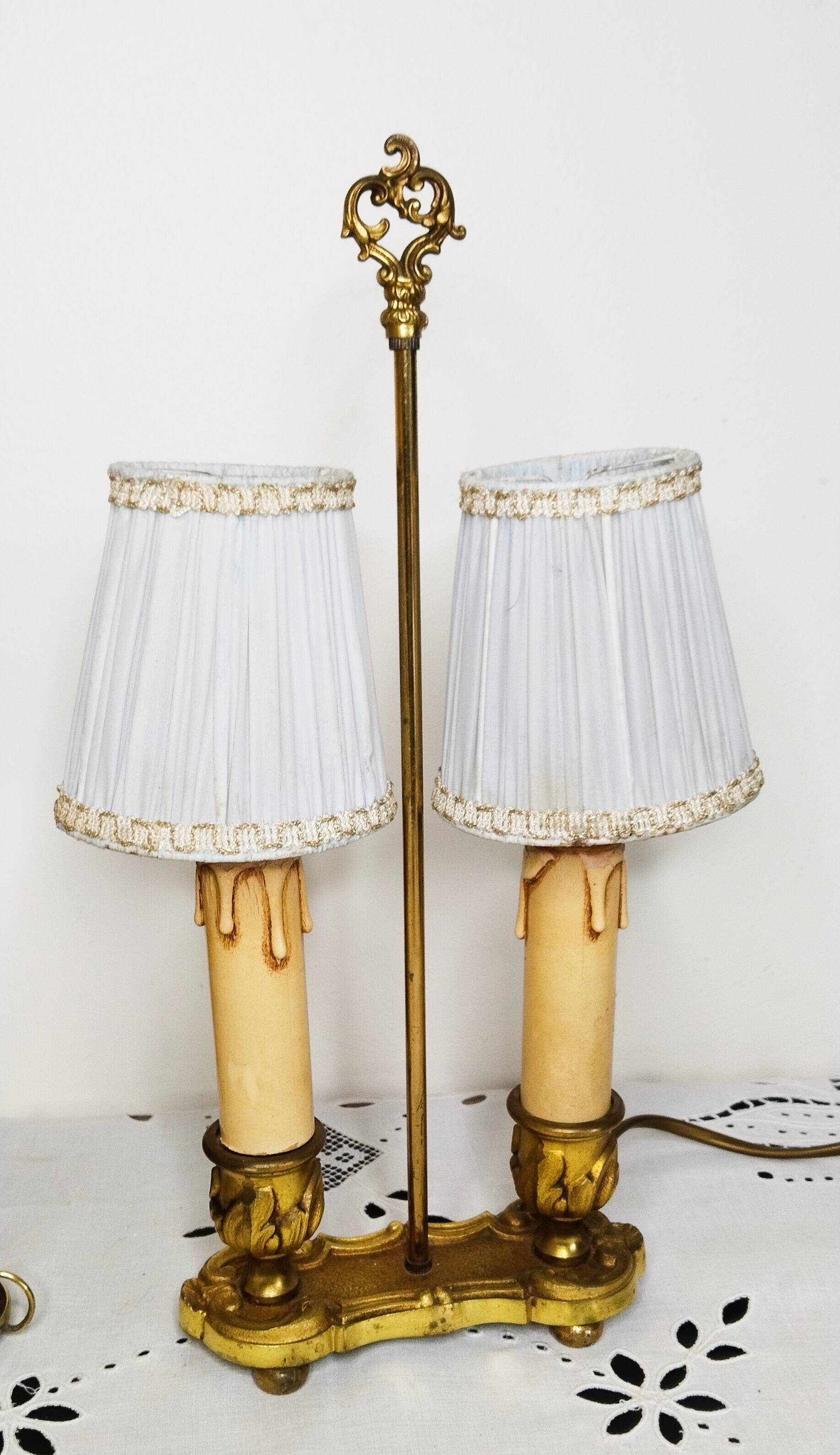 2-light hot water bottle lamp in gilded brass, bedside lamp, desk lamp