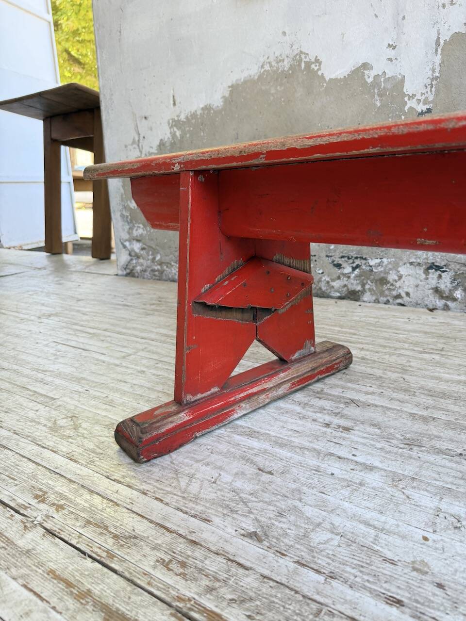 1950s oak bench with red patina, 2m