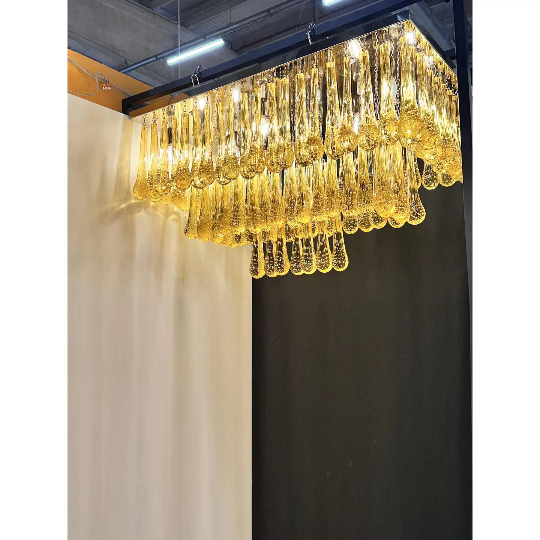 Impressive Mid-Century Modern Amber "Drops Murano Glass Flush Mount