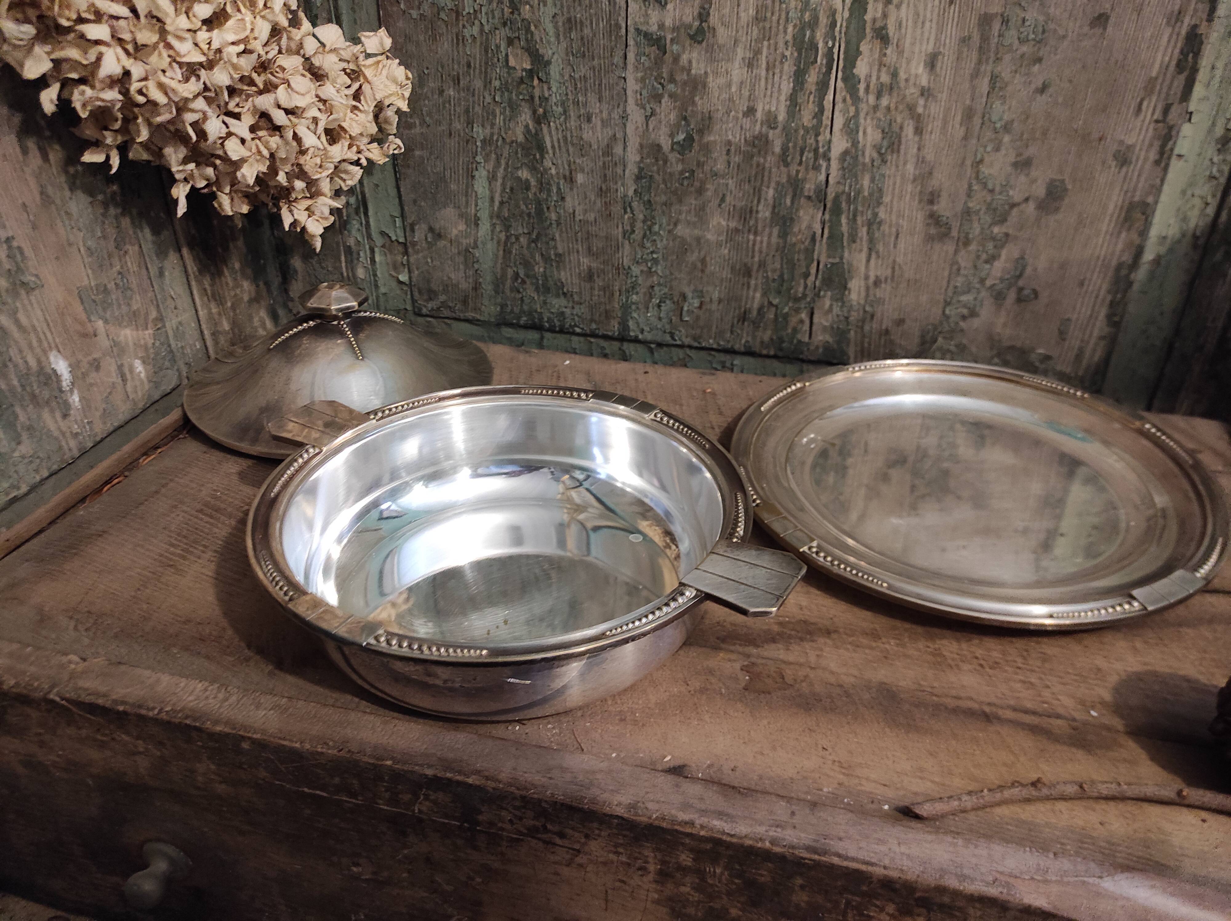Art Deco silver plated serving dish with lid